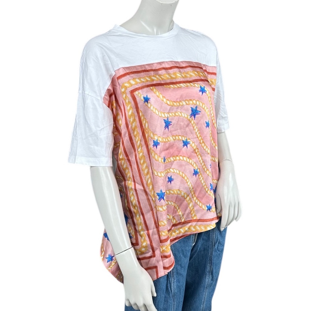 Sandro Eulalin Scarf Printed Insert Contrast White Tee Shirt Size 1 or Small - Picture 8 of 13